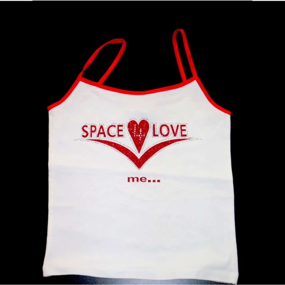 White Tank Top “Space 4 Love me.. “ with Red /white rhinestone Accents